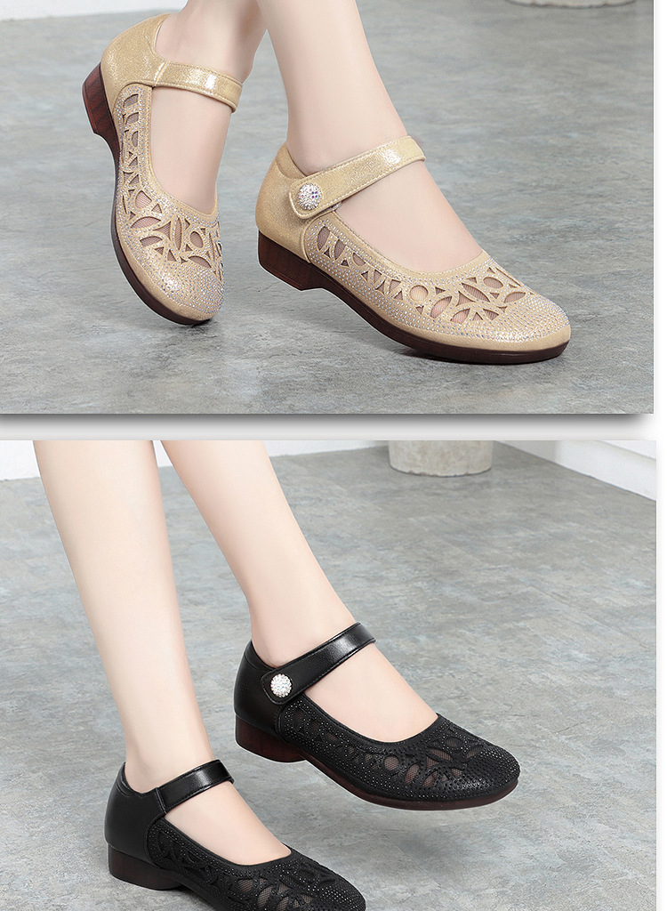 Sandal nữ đế bệt da thật mặt lưới thoáng mát — Màu be chi tiết 13