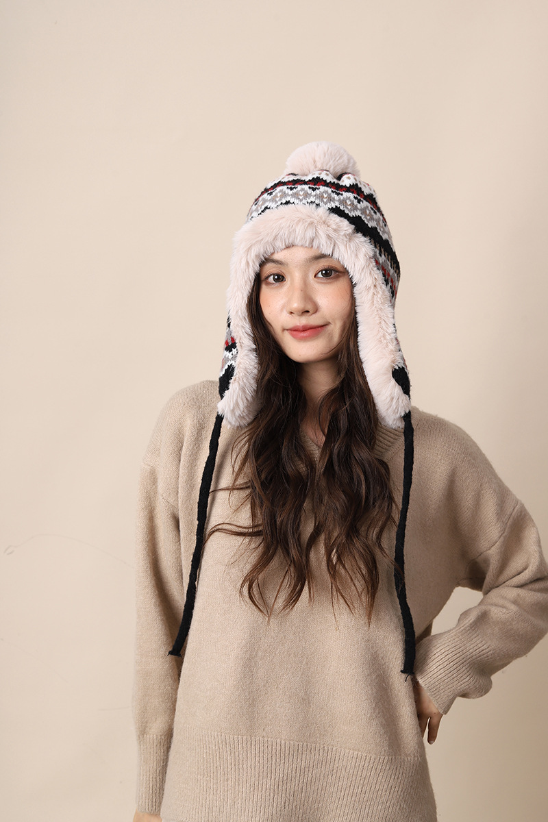 Knitted women in autumn winter, thickened warm, highlighting face and small ear protection, plush for cycling, cold_voghion.com