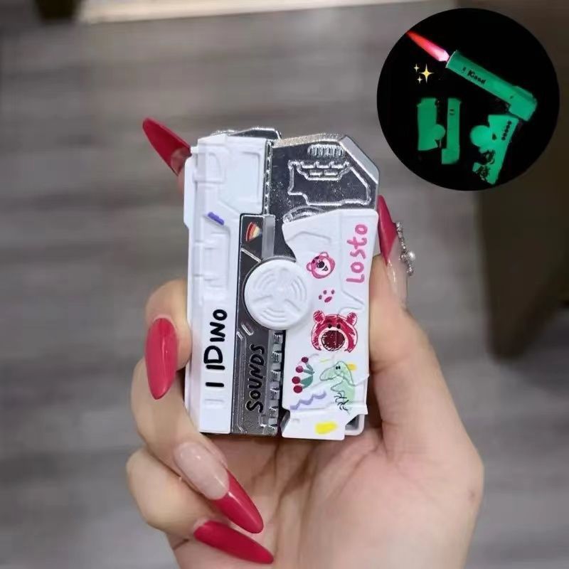 Nueva punta de dedo plegable giroscopio pistola encendedor novio celebridad de Internet inflable a prueba de viento rotación creativa descompresión personalidad image 12