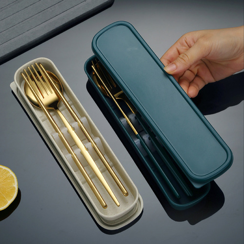 Cross-border stainless steel Portuguese chopsticks, spoons, and forks three-piece set portable gift tableware set factory wholesale