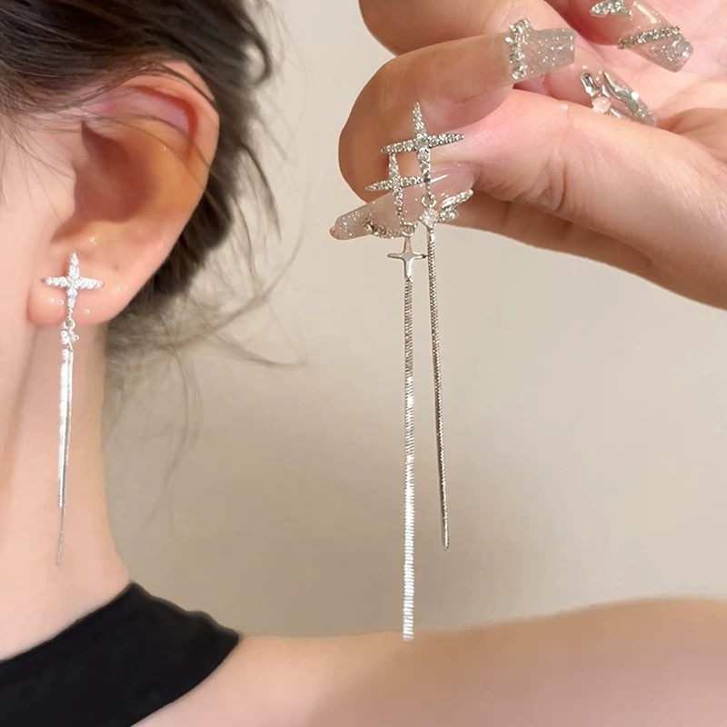 5 # Irregular cross star tassel earrings