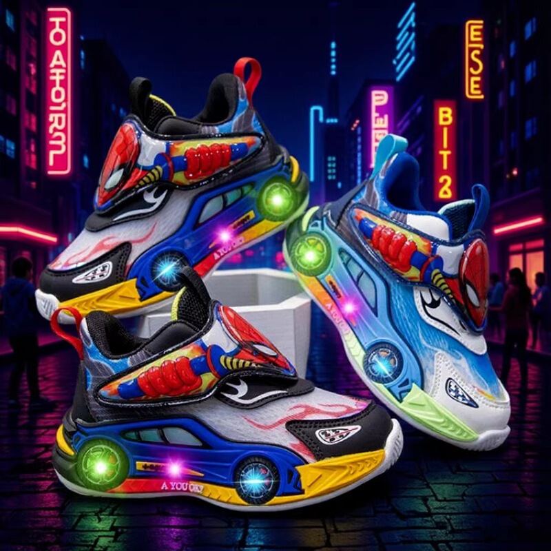 Children's Basketball Shoes with Lights, Breathable Boys' Sports Shoes, Autumn Boys' Light-Up Shoes, Trendy Led Safety Lighting Effect