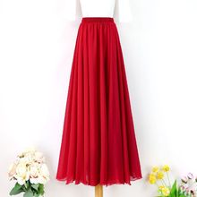 度雪纺大摆半身裙夏高腰红色新疆舞蹈群垂坠字沙滩裙仙女裙字