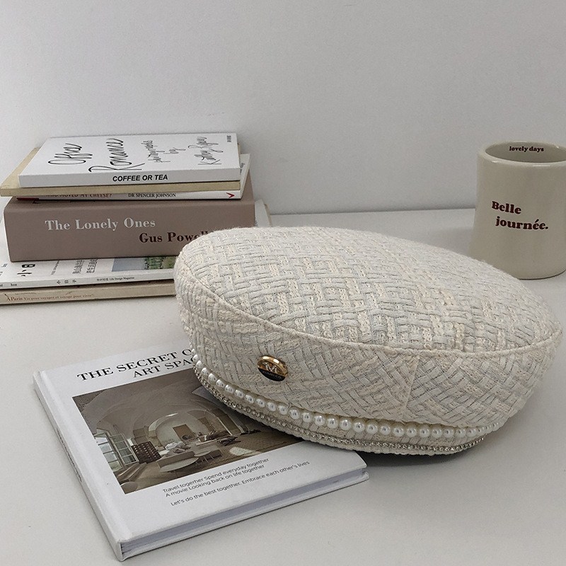 Fashionable trendy pearl beret for women, black internet celebrity, small fragrance, socialite, bud hat, Korean style,_voghion.com