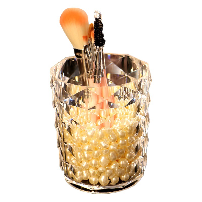 Diamante patrón maquillaje cepillo tubo de almacenamiento de escritorio transparente maquillaje ceja lápiz cepillo cubo papelería sostenedor de la pluma cepillo de cejas sombra de ojos caja del cepillo
