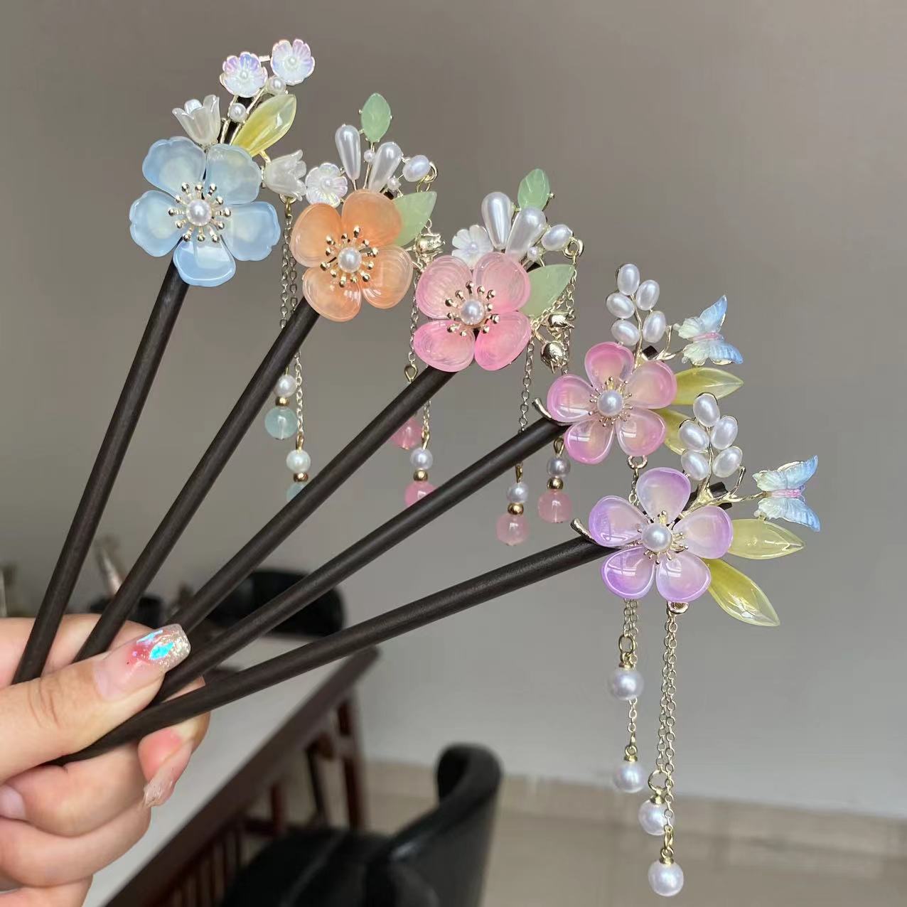 新中式古風木簪子高級感精緻女漢服檀木髮簪旗袍流蘇木質簪子頭飾