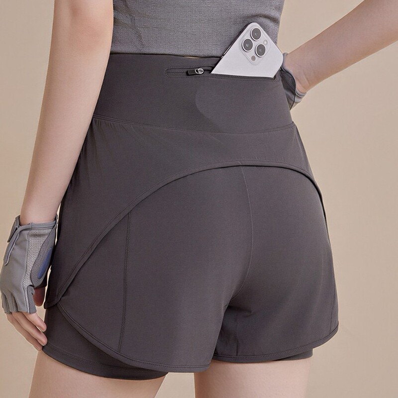 High-waisted two-in-one sports shorts for women, quick-dry, anti-exposure, slimming running pants with lining, yoga three-quarter pants High-waisted two-in-one sports shorts for women, quick-dry, anti-exposure, slimming running pants with lining, yoga three-quarter pants