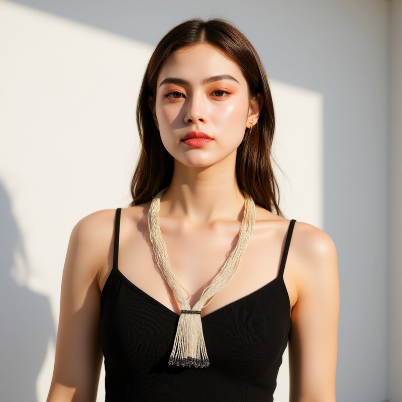 ZA手工多股米珠流苏式项链欧美夸张编织米珠链流苏叠戴长毛衣链女|undefined