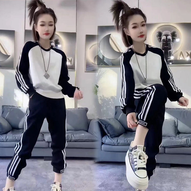 Trendy Casual Sports Suit for Women 2025 Spring and Autumn Two-Piece Set New Fashion Slim Stylish Sweatshirt Jogger Pants Trendy
