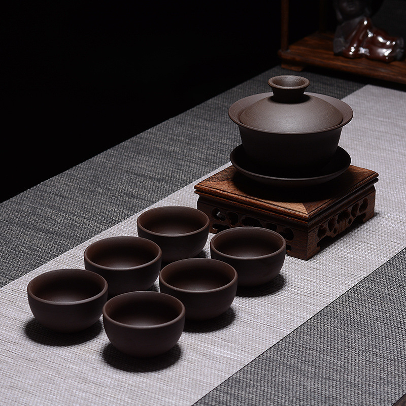 紫砂茶具全套套装原矿老紫泥杯茶壶盖碗家用办公室特价