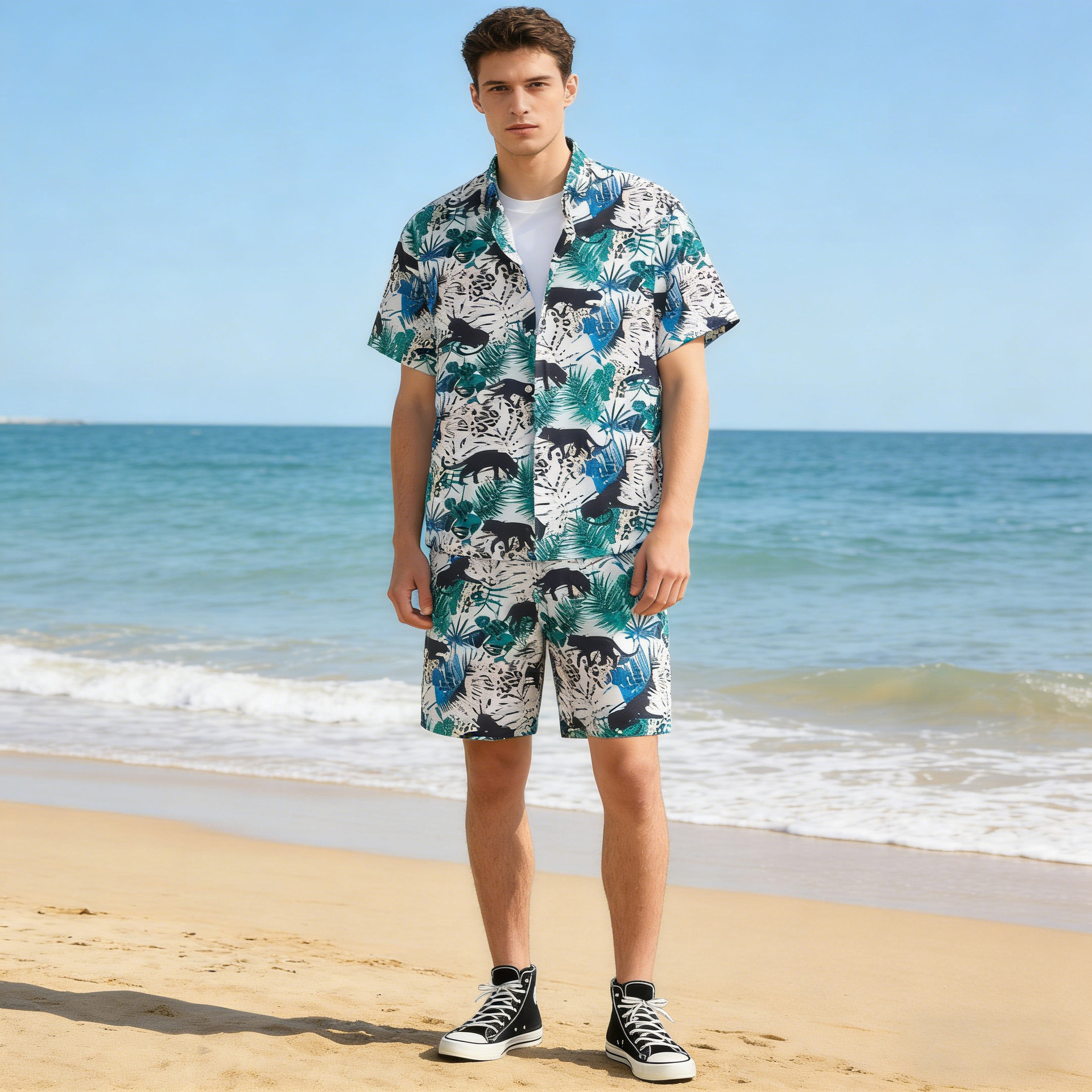 Comercio exterior transfronterizo personalidad tattoos camisa de mangas cortas para hombres camisa suelta de estilo general camisa de hielo delgada camisa adolescente