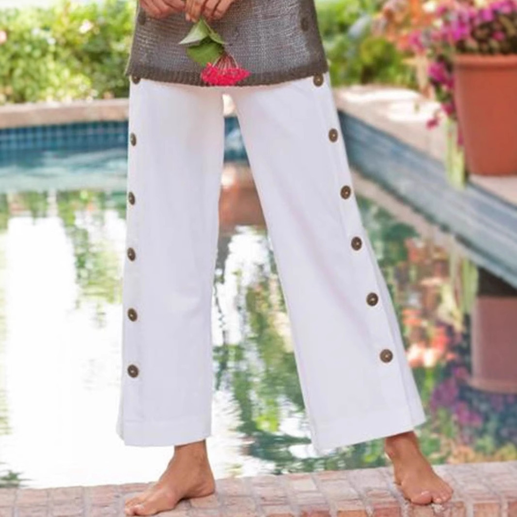 269781 foreign trade New straight pants Women's Mid-waist solid color cropped casual pants European and American commuter plus size women's pants