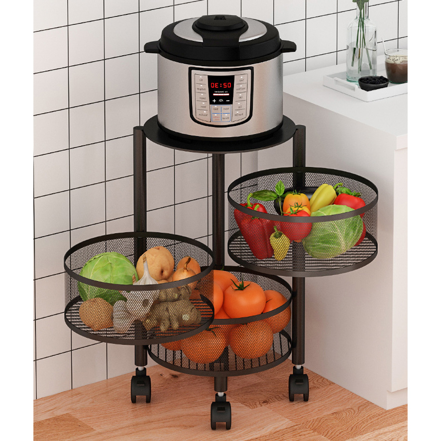 Estante de almacenamiento redondo sin instalación de cocina de frutas y verduras de múltiples capas estante de almacenamiento giratorio de acero al carbono estante de almacenamiento móvil