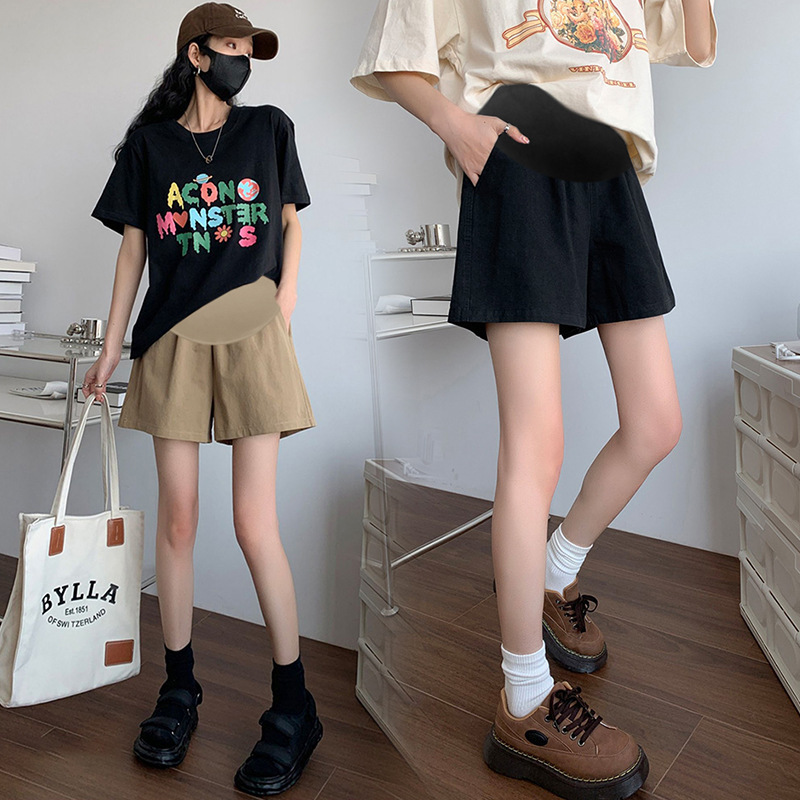 Maternity Shorts 2024 Summer New Outer Wear Ice Silk Belly Support Pants Loose Large Size Slimming Look A-Line Cargo Pants High Waist