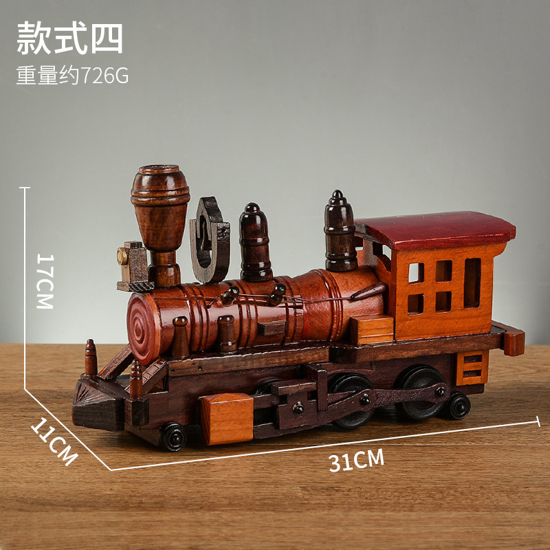 Estilo europeo retro tren de madera decoración creativa hogar escritorio tren modelo decoración artesanía de madera