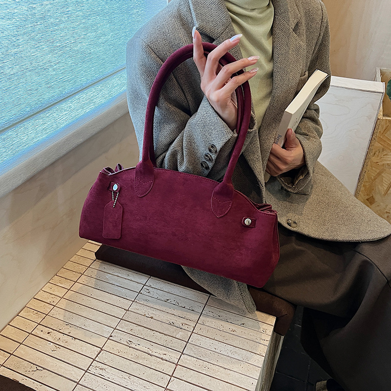 通勤复古麂皮绒包包女2025新款时尚小众百搭单肩腋下包上班手提包|undefined