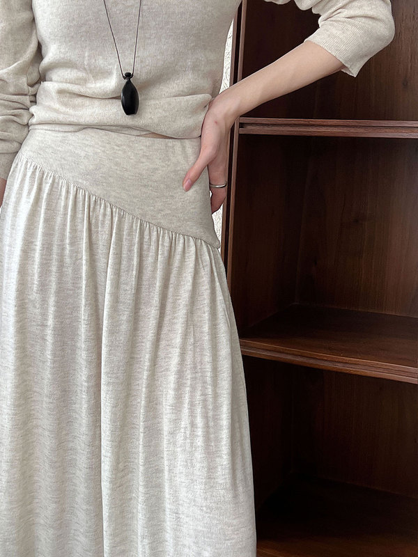 鹿西 复古羊毛垂坠感高腰针织半身裙女25秋季新款显瘦拼接裙ss776|undefined