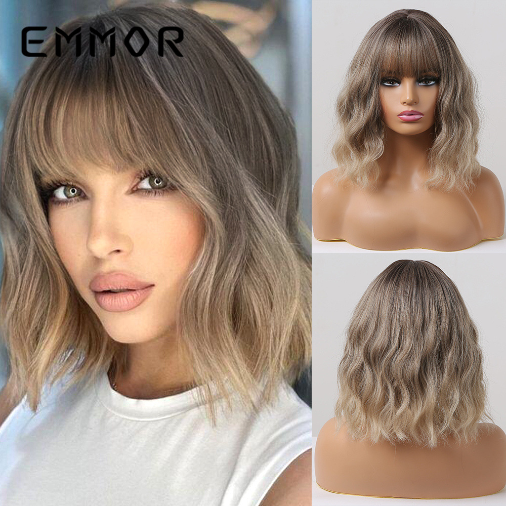 Europea y americana transfronteriza nuevo en stock Pelo Corto Bobo cabeza moda Lino oro fibra química peluca completa cabeza cubierta fábrica al por mayor