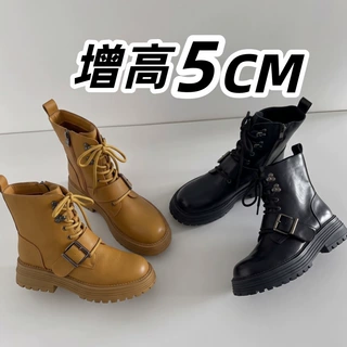 复古大黄蜂马丁靴女增高5cm厚底工装靴英伦风百搭粗跟机车短靴子
