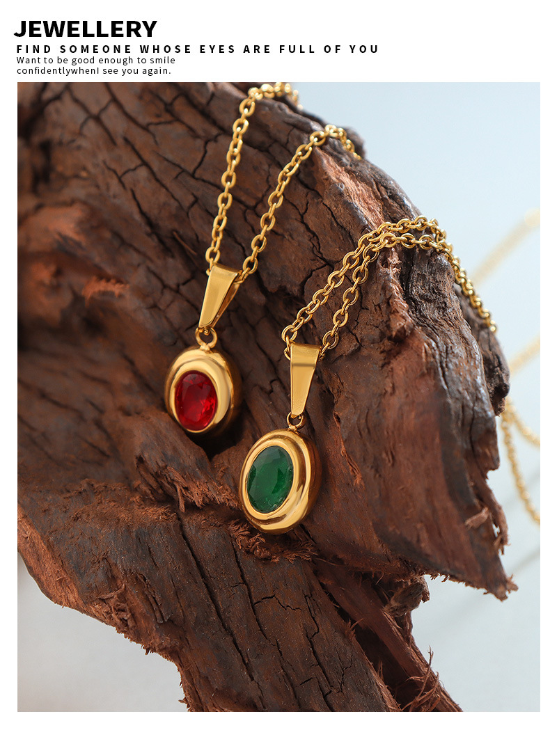 Retro Oval Titanium Steel Inlay Zircon Rings Necklace