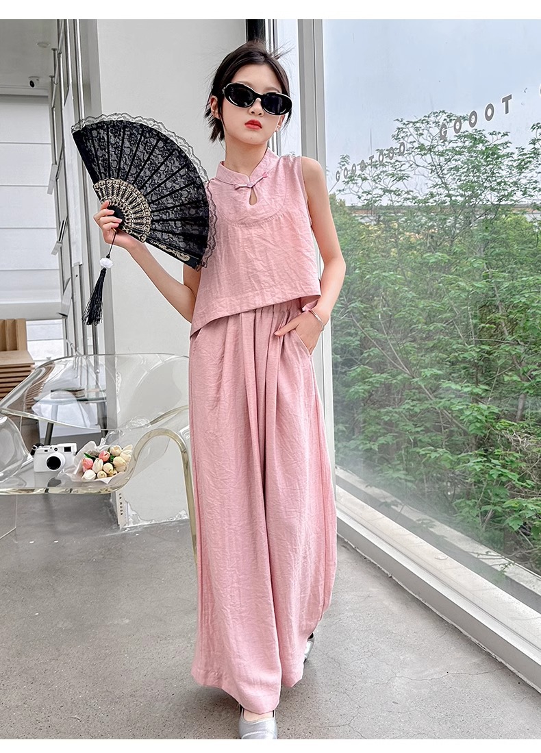 Mädchen Sommer Set Im Chinesischen Stil Weste Und Weite Hose_voghion.com