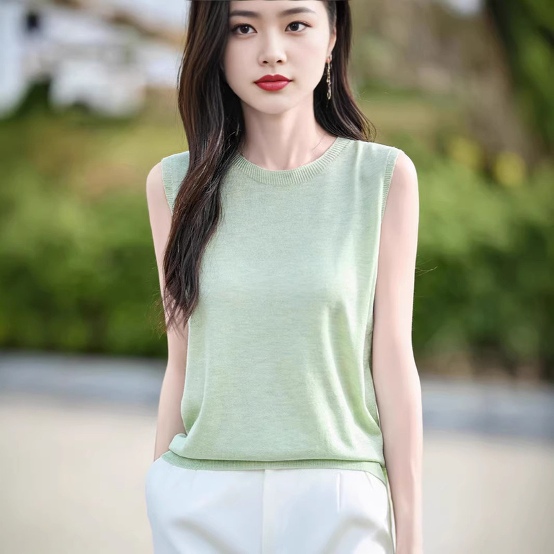 No More Restockings========Round Neck Solid Color Sleeveless Camisole for Women, Suitable for Wearing Inside or Outside, Thin Style Vest Top No More Restockings========Round Neck Solid Color Sleeveless Camisole for Women, Suitable for Wearing Inside or Outside, Thin Style Vest Top