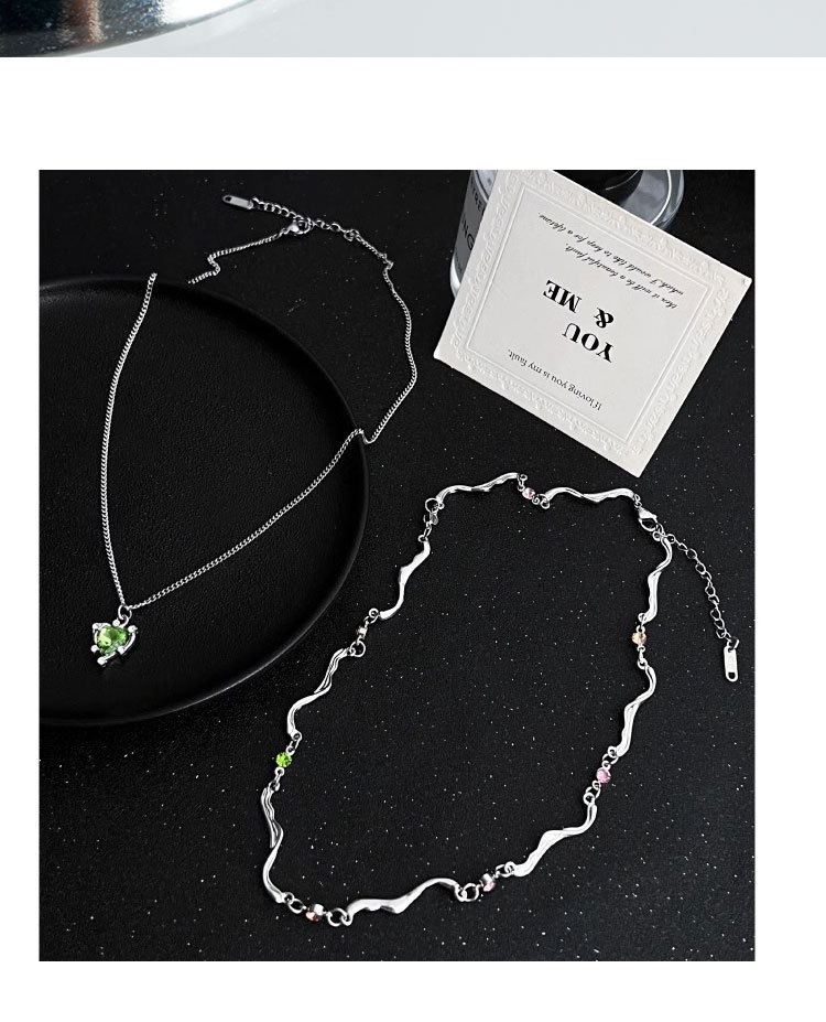 24g Weight Alloy Pendant Material Artificial Rhinestones Inlay Material Simple Style Heart Shape Alloy Titanium Steel Artificial Rhinestones Women's Double Layer Necklaces