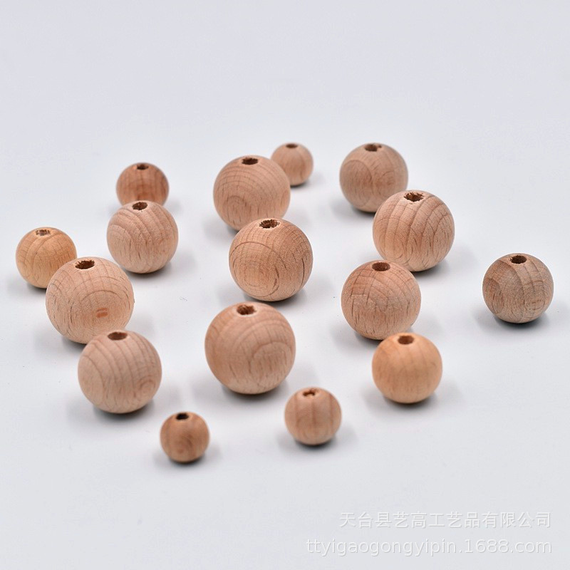 DIY饰品配件10-30mm原木色榉木木珠串婴幼儿奶嘴夹饰品配件木珠子