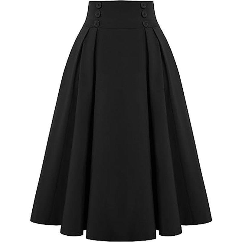 Women's Clothing High-Waisted Pleated Midi Skirt For Women Solid Color Spring Autumn Style Full Skirt_ecoleips.com
