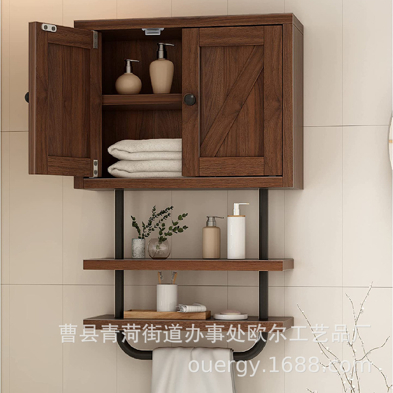 American Country Solid Wood Bathroom Cabinet with Door Adjustable Shelf Toilet Locker Wall-mounted Cabinet