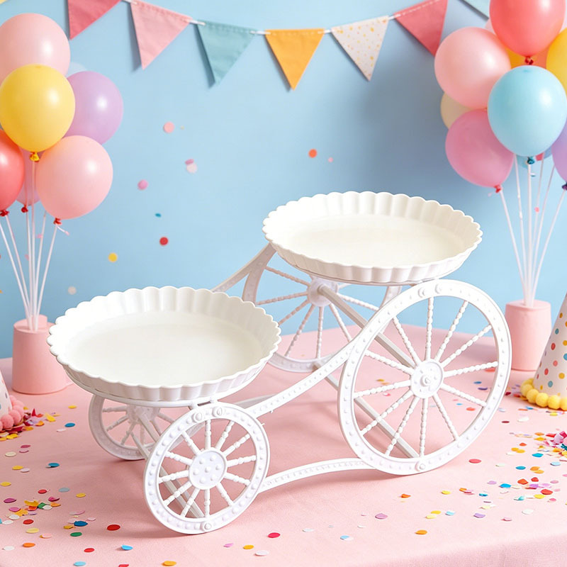 Doble estante de postre hueco boda fiesta de cumpleaños estante de pastel aperitivos refrigerios de frutas plato decoración lujosa en línea