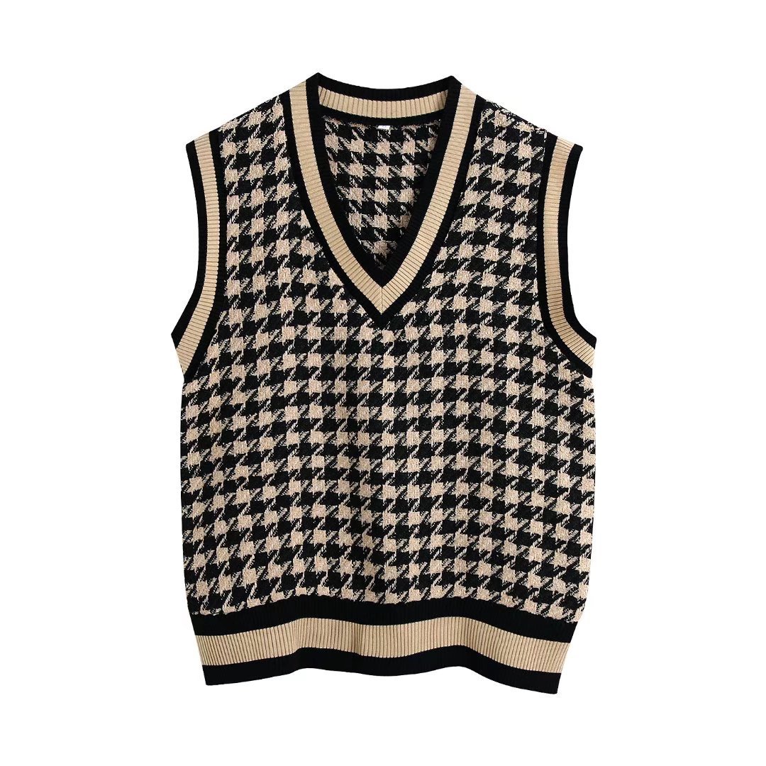 Loose V Neck Knitted Vest NSBRF110942