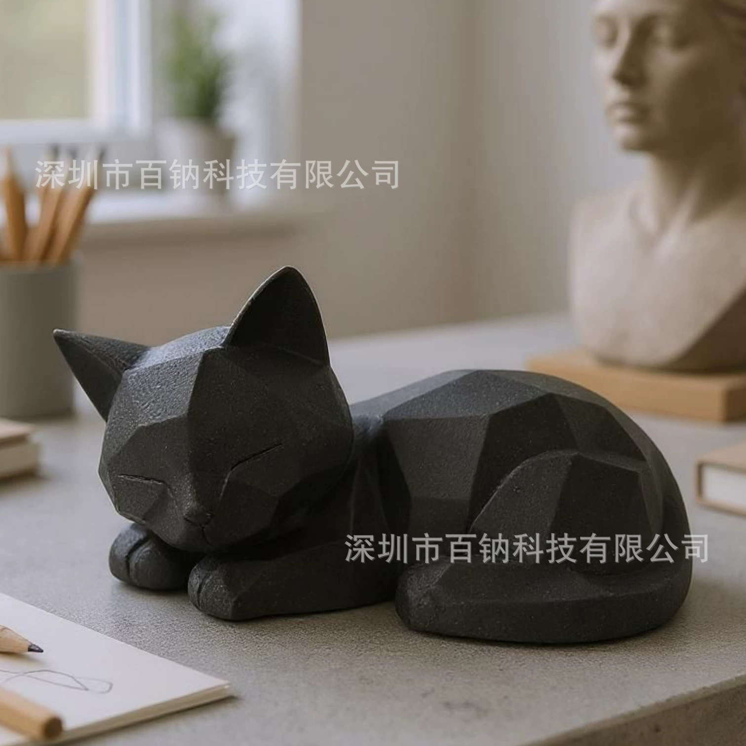 Низкополигональная фигурка кота, милая низкополигональная статуя спящего кота, животное, украшение для дома