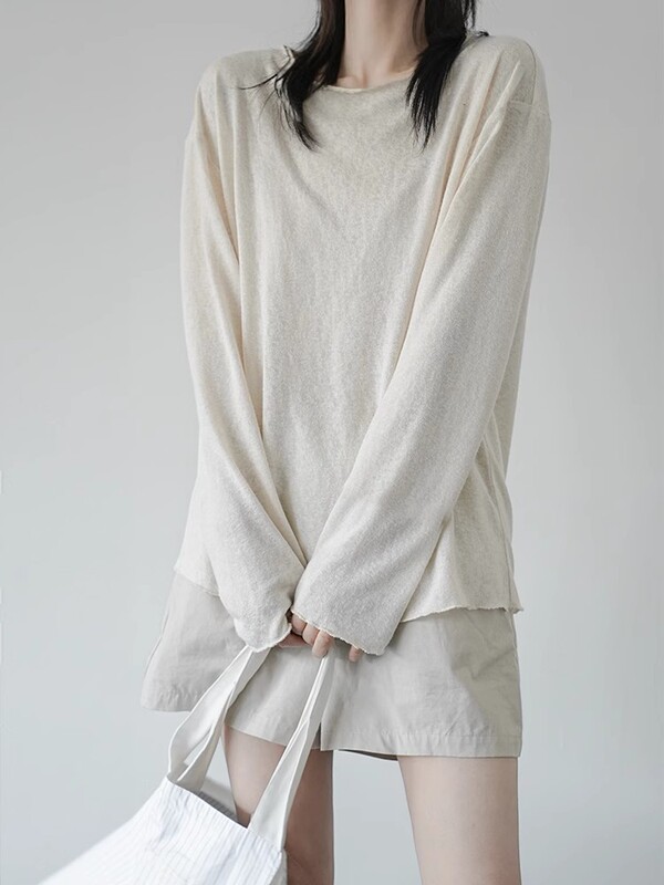 DARKALLEY ブラックアレイ メリノウールの質感が柔らかく軽い、ゆったりとした長袖カジュアルTシャツ|undefined