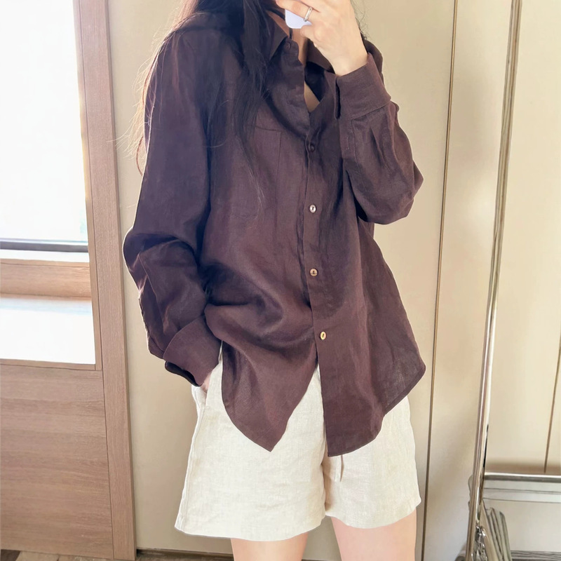 [High-Quality French Imported Rain Dew Linen] Summer Commuting High-End Linen Long-Sleeve Shirt + Versatile Shorts