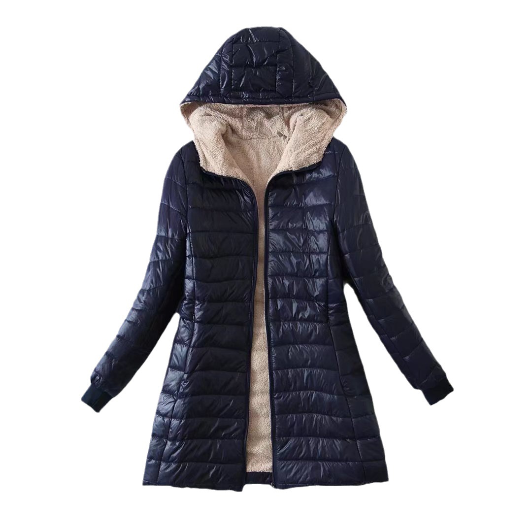 2023 Otoño e Invierno Nuevo estilo coreano de longitud media con capucha abrigo de algodón acolchado de lana de cordero cálido abrigo de algodón acolchado de las mujeres más abrigo de terciopelo superior