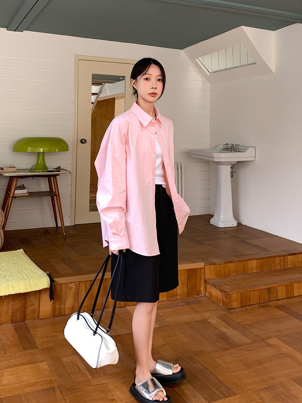 Vs what「泡菜学姐」韩版衬衫女上衣纯棉长袖衬衣春夏宽松慵懒风|undefined