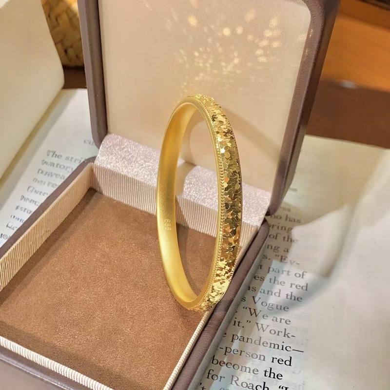 沙金饰品爆闪泥鳅背碎冰冰手镯女金色满天星素圈镯子轻奢小众配饰|undefined