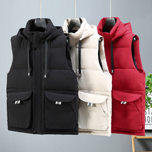 外贸跨境棉马甲男纯色马甲外套加肥加厚保暖坎肩马甲背心印LOGO