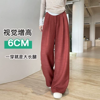 棉麻阔腿裤女春季新款高腰垂感直筒宽松高端亚麻西装拖地裤23225