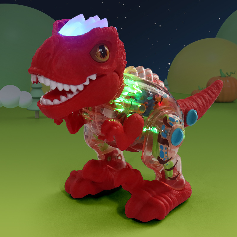 Conjunto de luz de música de dinosaurio de engranaje transparente eléctrico Tyrannosaurus simulación dinosaurio puesto de juguete para niños al por mayor