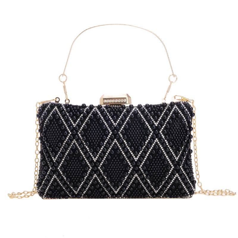 2025 bolsas de cena transfronterizas europeas y americanas bolsas de mano de diamantes de perlas bolsas de cena de aleación de moda