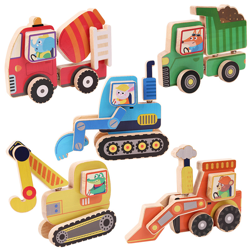 Puzzles para niños de jardín de infantes, iluminación, educación temprana, dibujos animados cognitivos, rompecabezas de autos, tablero de agarre cognitivo, rompecabezas tridimensional de madera