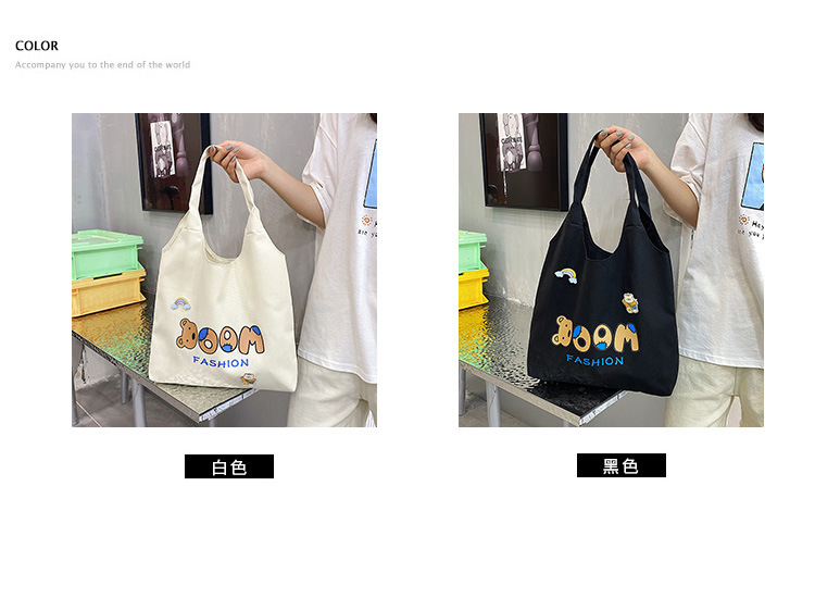 2021 Summer Japanese-style simple canvas bag, student backpack, single-shoulder handbag for going out, cartoon badge cotton bag undefined