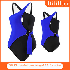 2024歐美連體泳衣 ins風亞馬遜款修身性感拼色泳裝沙灘親子裝批發