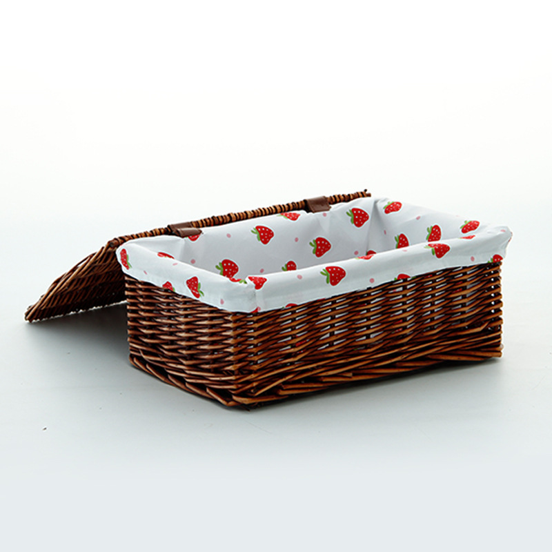 Canasta de almacenamiento cuadrada de sauce con cubierta marrón oscuro de fresa blanco forrado grueso y duradero canasta de almacenamiento de sauce hecha a mano