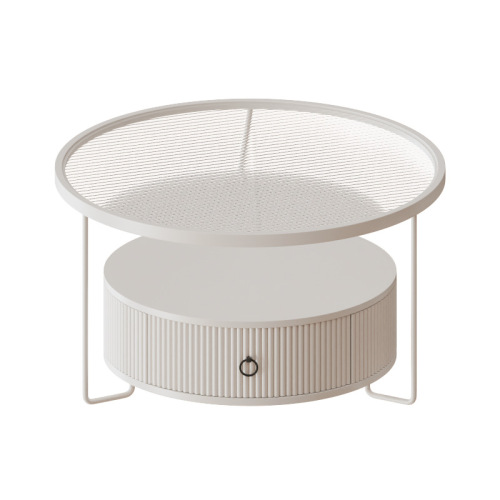 Light luxury home living room sofa slate side table small apartment Changhong glass round coffee table creative drawer small round table