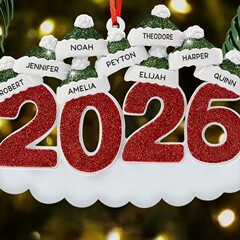 2026新款2D亚克力圣诞挂饰 - 方形红色数字与雪云设计挂饰礼物