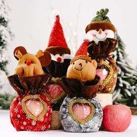 新款圣诞节装饰品卡通透明爱心糖果袋儿童礼物袋糖果袋圣诞苹果袋