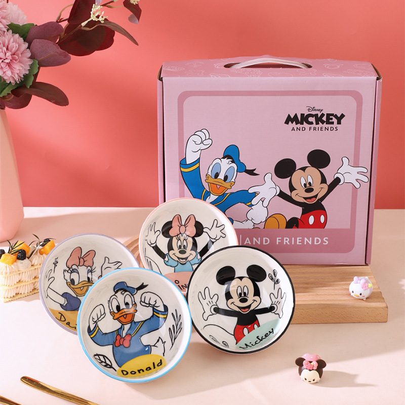 Disney 2025 nuevo tazón de arroz a rayas Stitch juego de 4 piezas de color bajo vidriado caja de regalo regalo regalo de inauguración